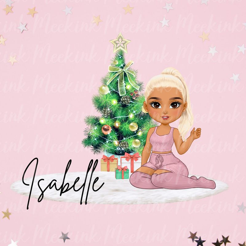 Christmas Beauty Chibi Doll Ponytail  UVDTF or DTF Decal
