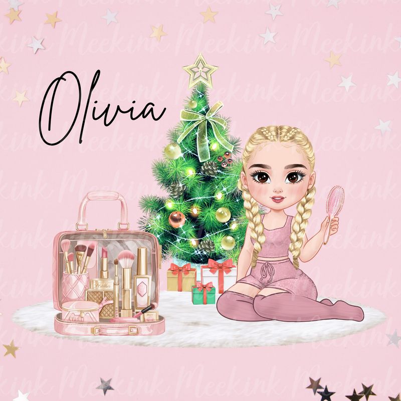 Christmas Beauty Braided Hair Doll UVDTF or DTF Decal