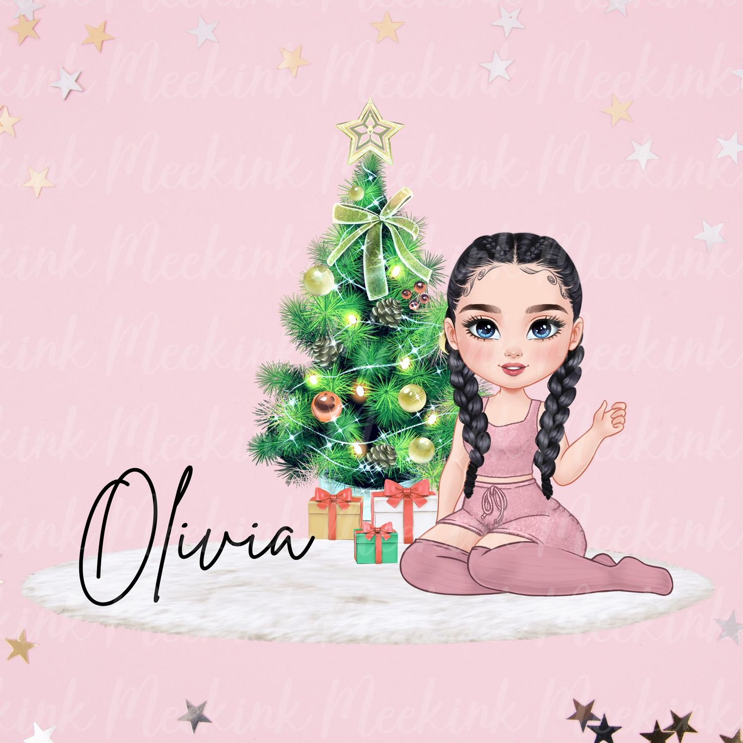 Christmas Beauty Braided Hair Doll UVDTF or DTF Decal