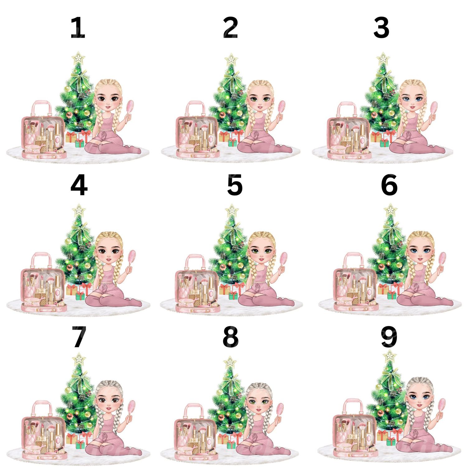 Christmas Beauty Braided Hair Doll UVDTF or DTF Decal