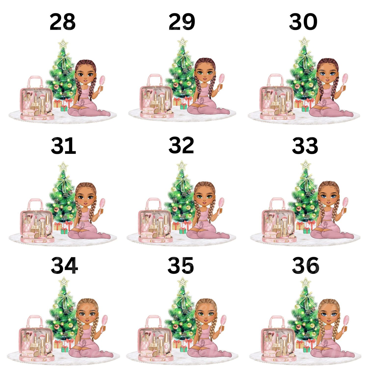 Christmas Beauty Braided Hair Doll UVDTF or DTF Decal