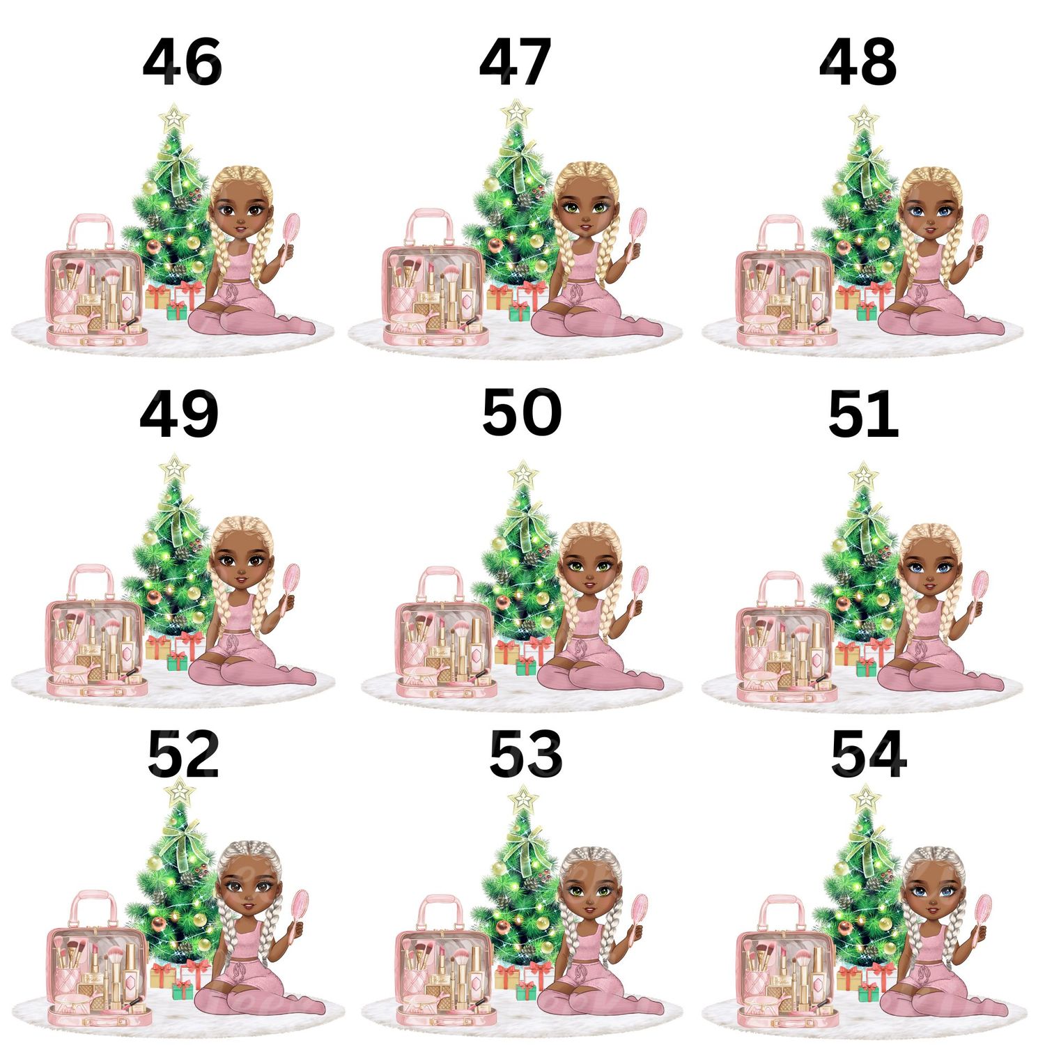Christmas Beauty Braided Hair Doll UVDTF or DTF Decal