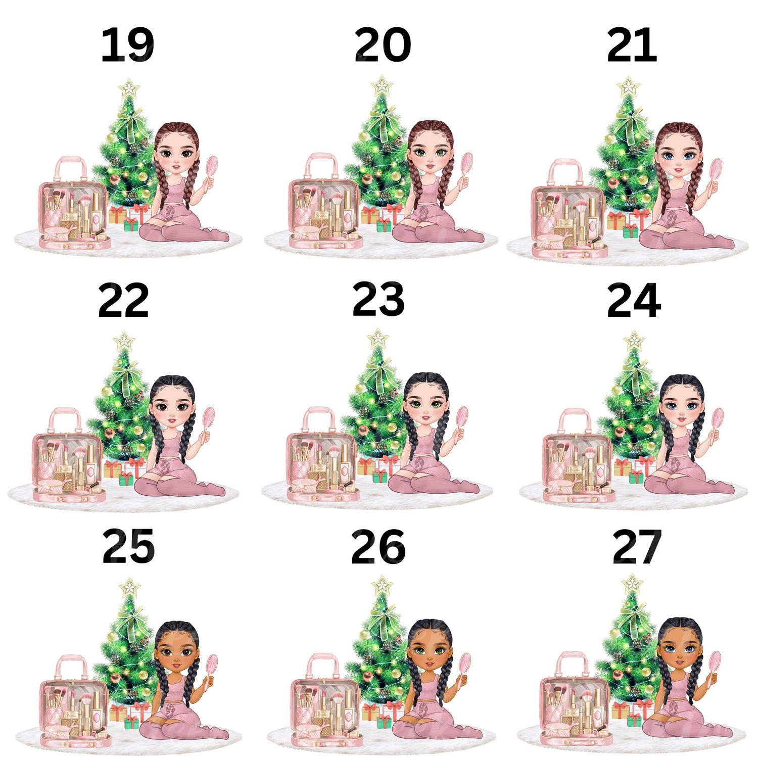 Christmas Beauty Braided Hair Doll UVDTF or DTF Decal