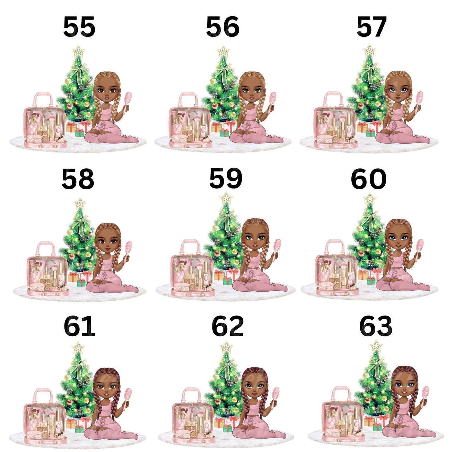 Christmas Beauty Braided Hair Doll UVDTF or DTF Decal