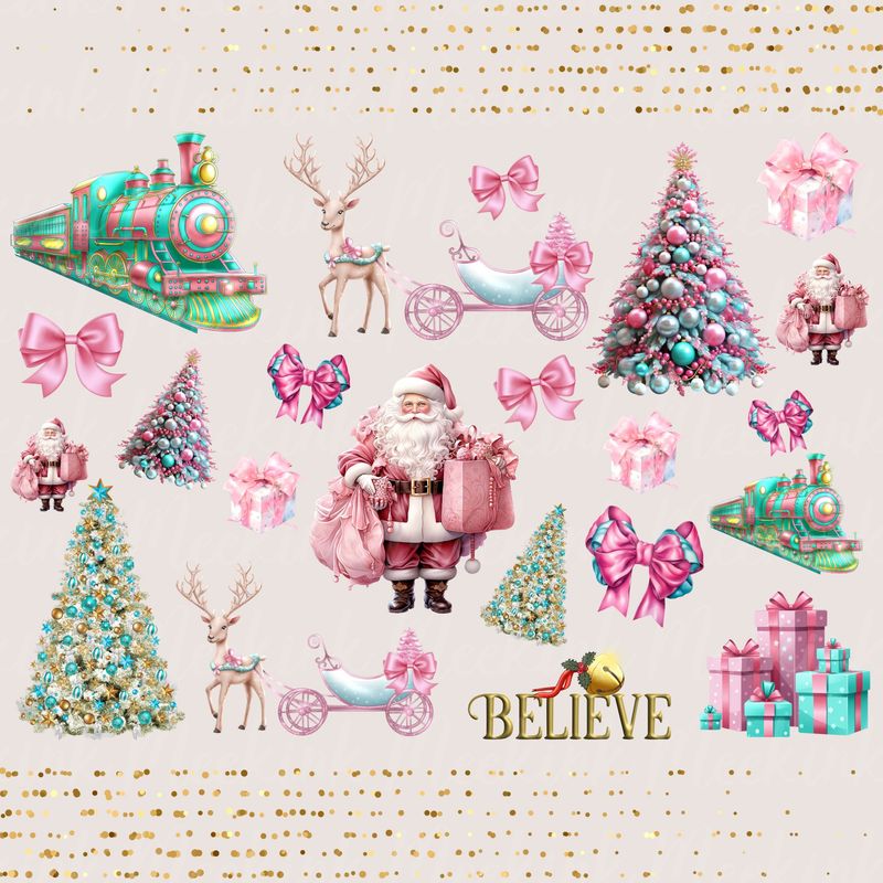 Pink &amp; Turquoise Christmas Elements Sheet A4