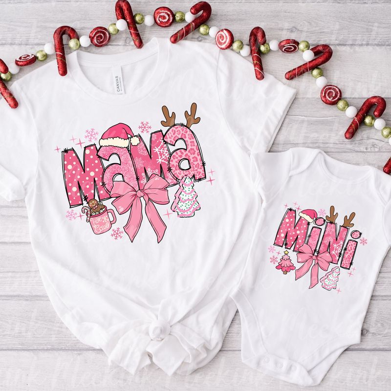 Mama/ Mini Pink Christmas DTF Decal