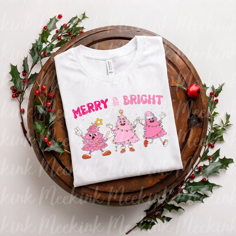 Pink Merry &amp; Bright Trees Decal