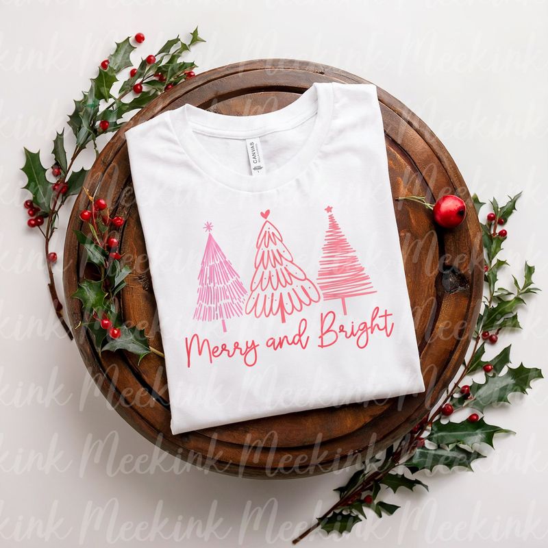 Pink Merry &amp; Bright Trees Design 2 Decal