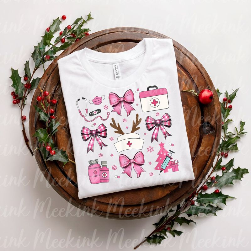 Pink Coquette Nurse Christmas Decal Design 1
