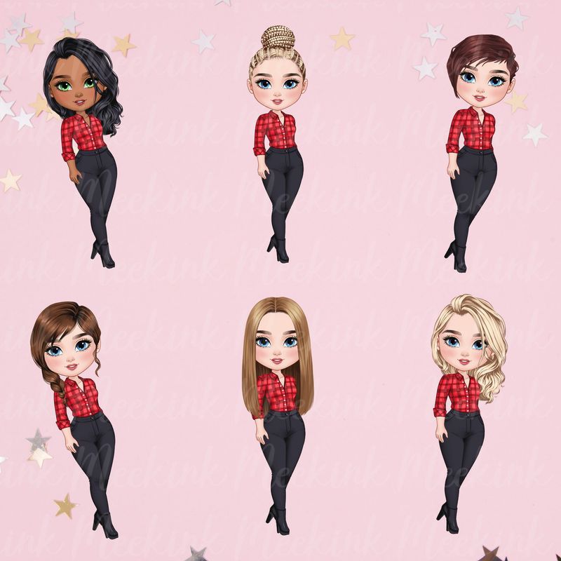 Christmas Chibi Lady Doll UVDTF or DTF Decal