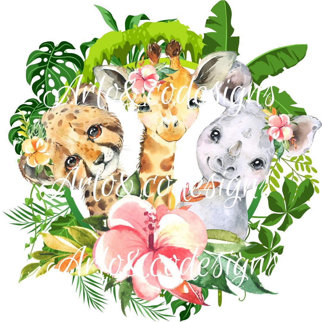 baby-cheetah-rhino-and-giraffe-floral-leaf-wreath-watercolour-digital-download