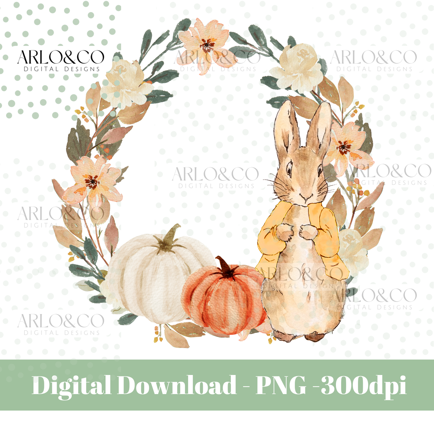 rabbit-autumn-wreath-frame-digital-download