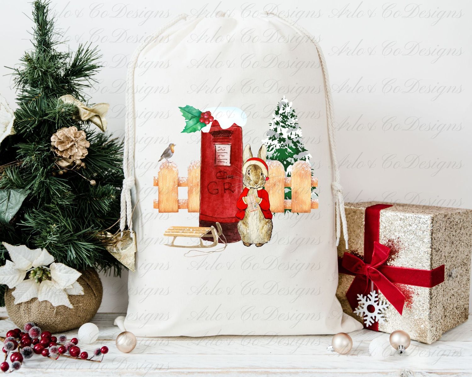 christmas-rabbit-and-post-box-digital-download