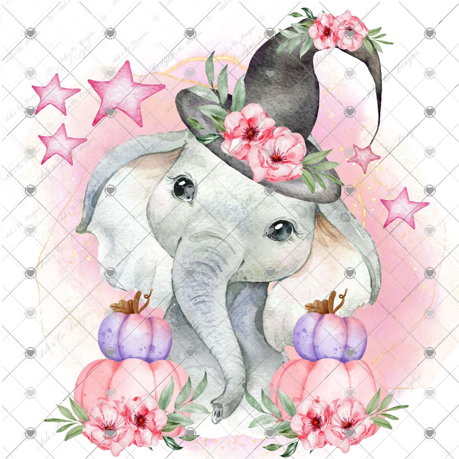 pink-halloween-witch-baby-elephant-digital-download