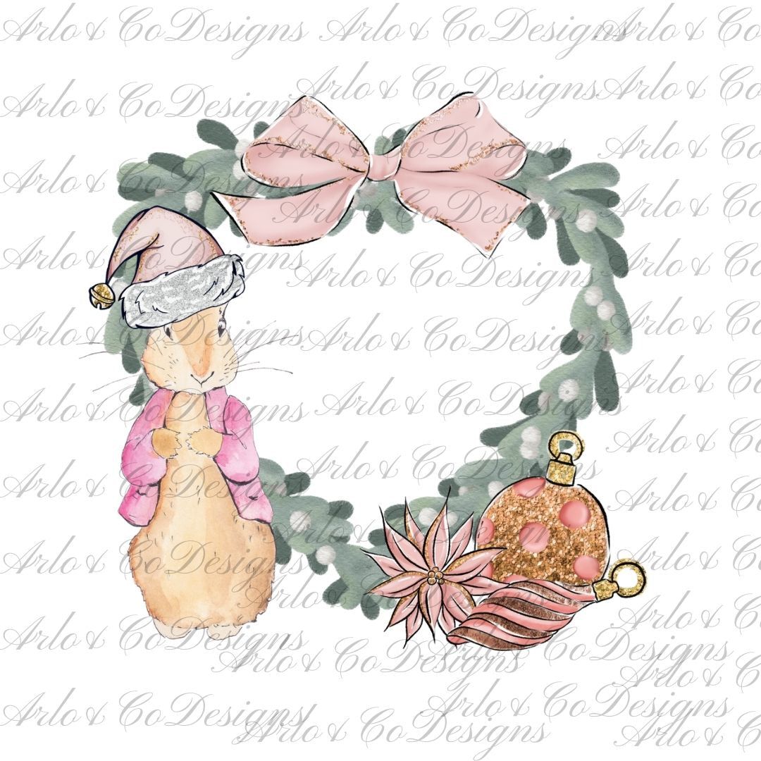 christmas-pink-rabbit-heart-bow-wreath-digital-download