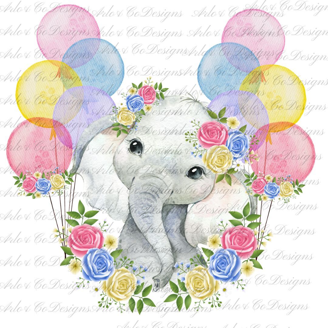 balloons-and-roses-elephant-digital-download