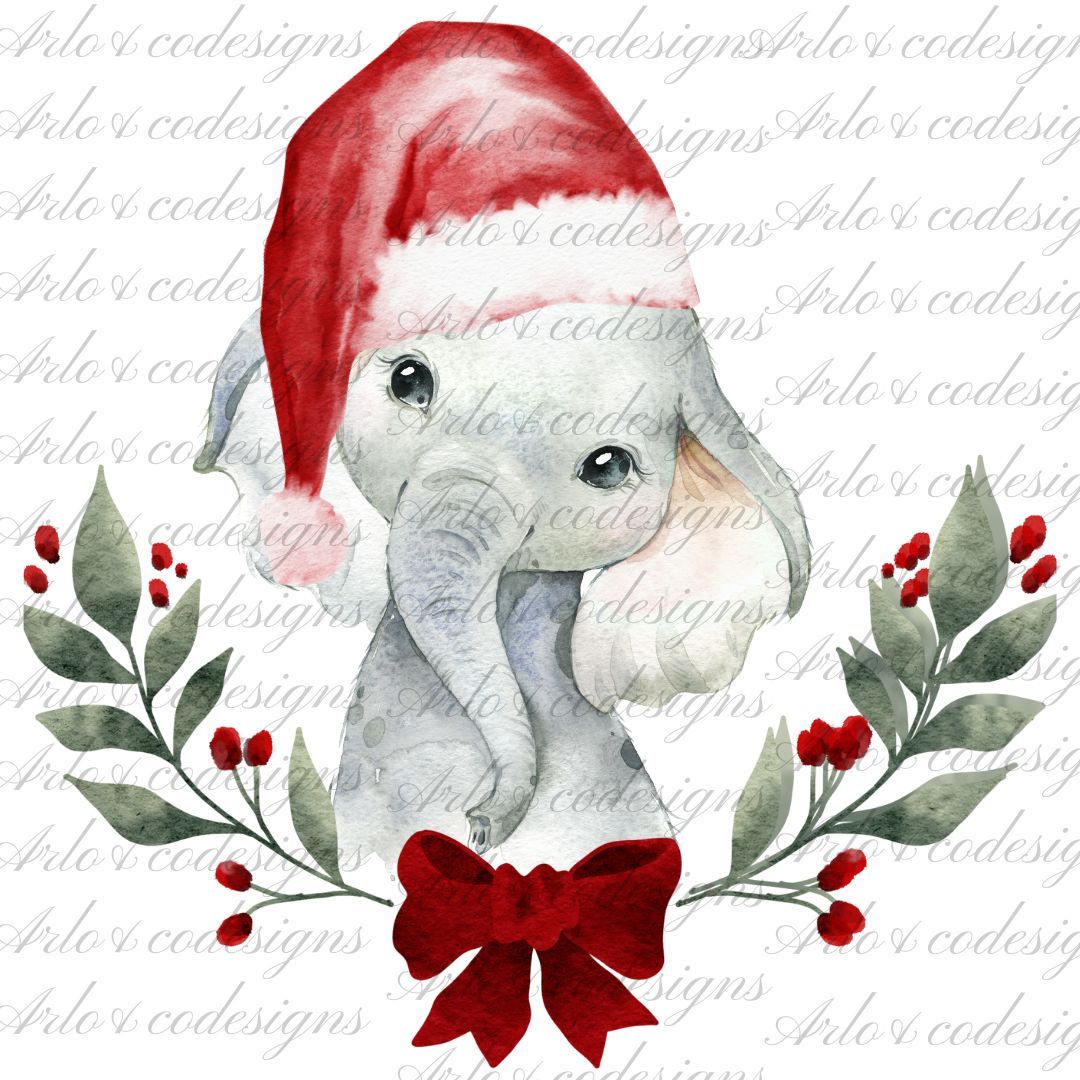 christmas-red-santa-hat-elephant-digital-download