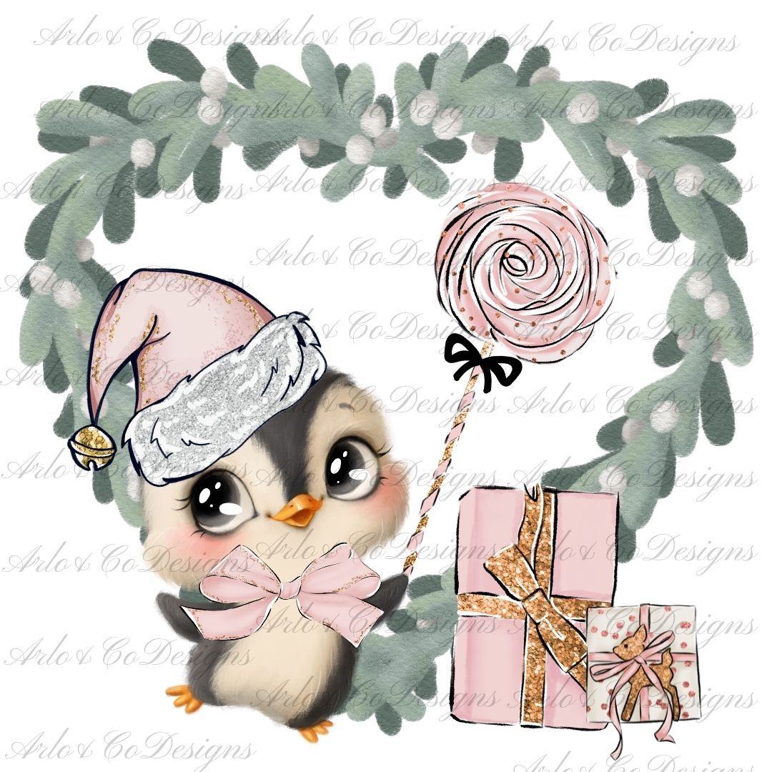 cute-pink-christmas-baby-penguin-and-heart-wreath-digital-download