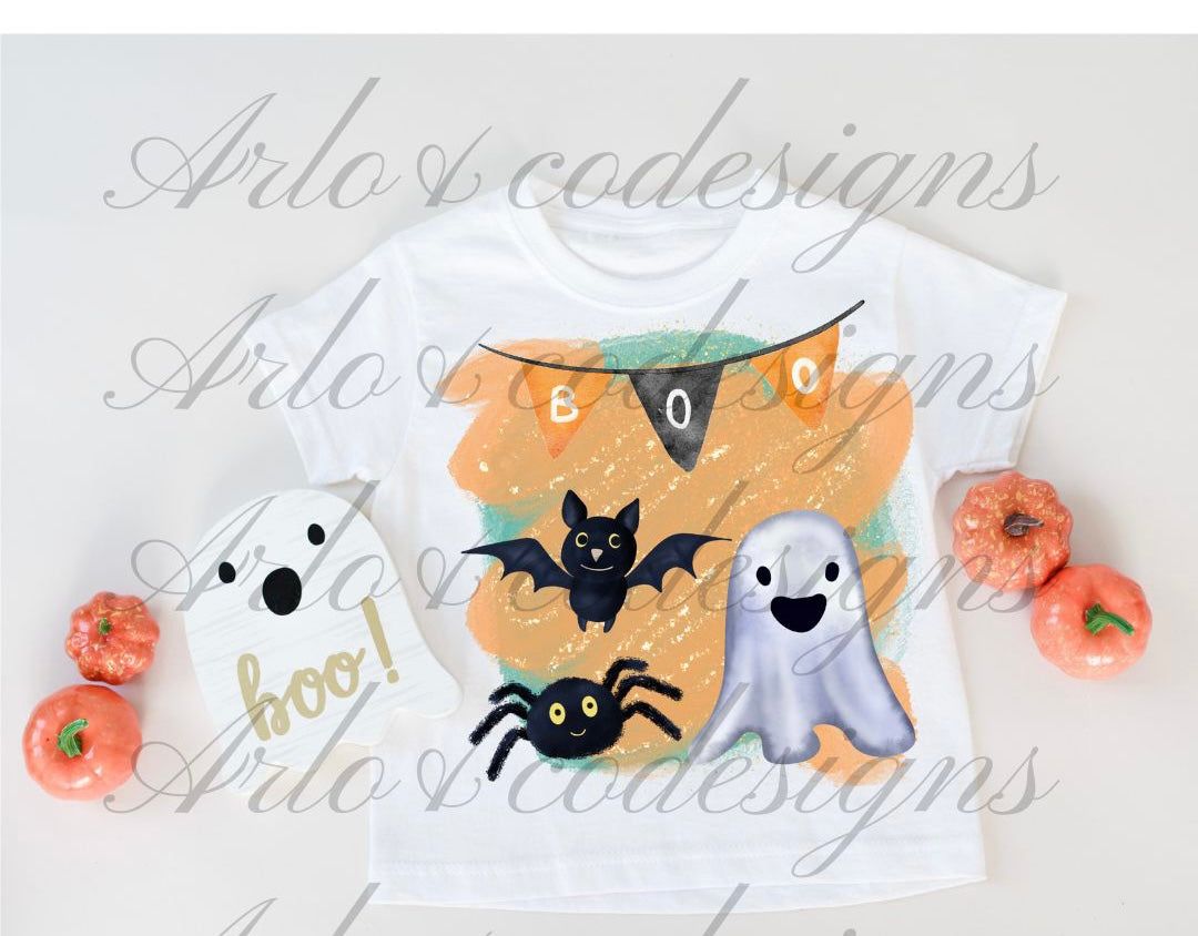halloween-boo-cute-ghost-and-bat-friends-with-glitter-splash-digital-download