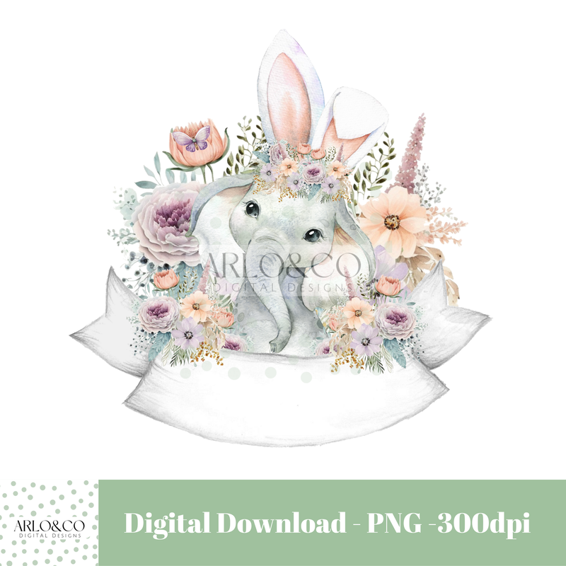 easter-elephant-spring-flowers-and-banner-digital-download