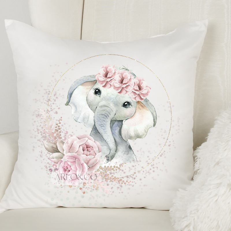 floral-pearls-frame-and-baby-elephant-digital-download