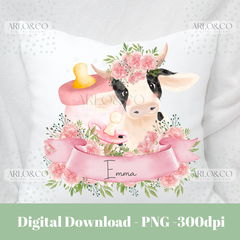 baby-pink-cow-watercolour-and-banner-digital-download
