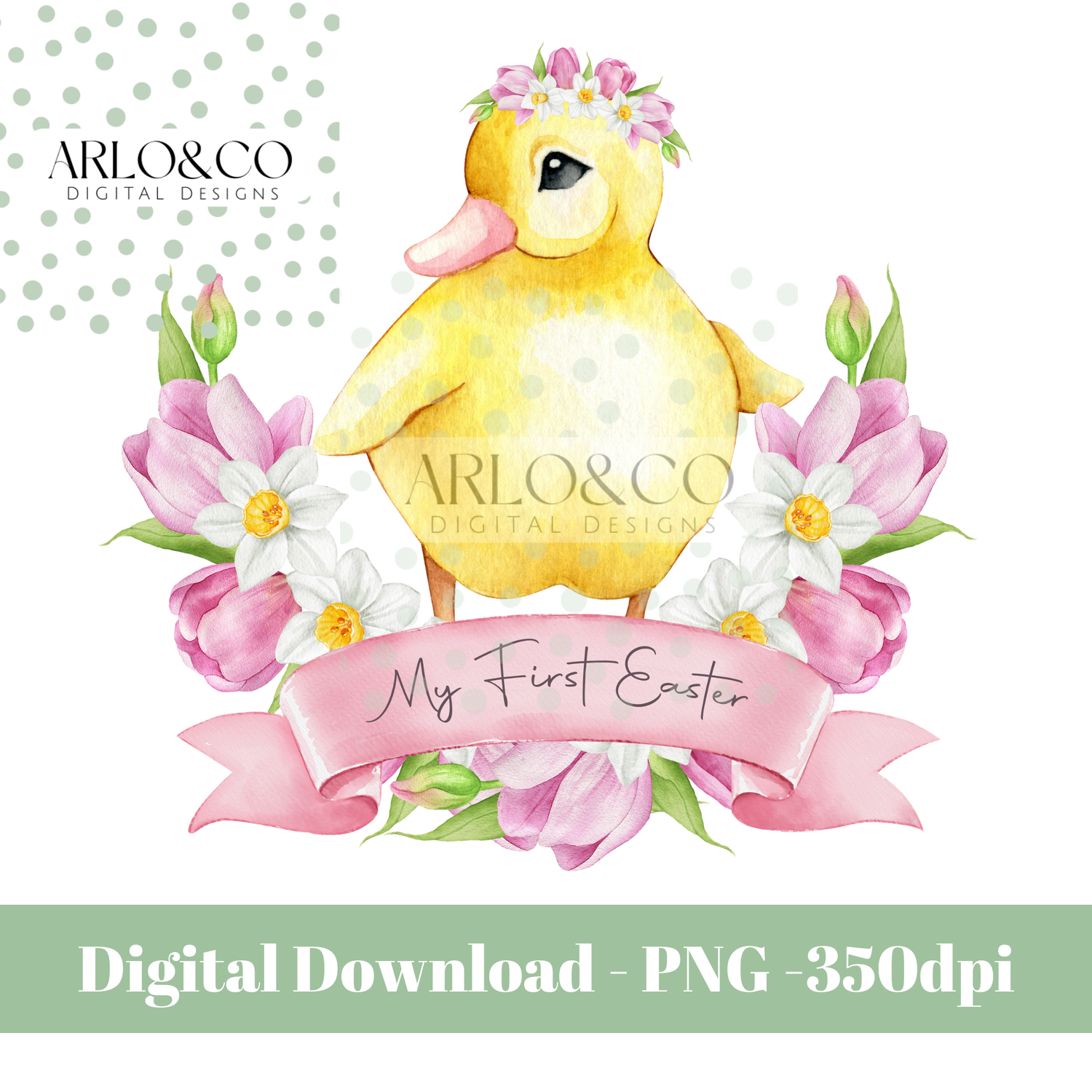 my-first-easter-spring-duckling-with-flower-crown-and-banner-digital-download