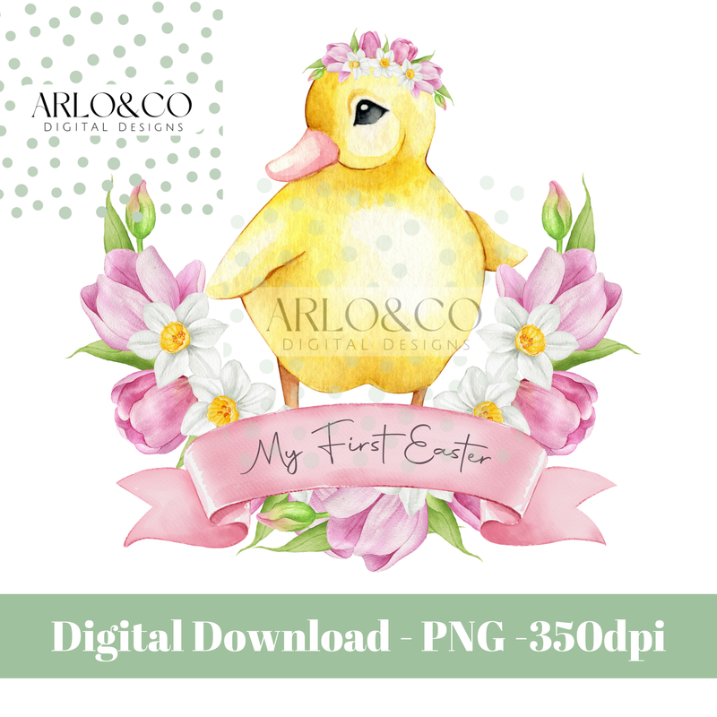 my-first-easter-spring-duckling-with-flower-crown-and-banner-digital-download