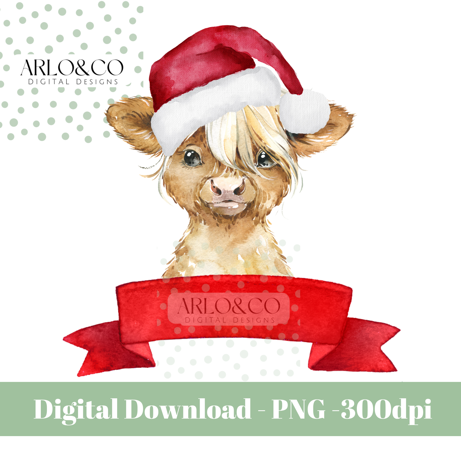 christmas-baby-highland-cow-with-red-banner-watercolour-digital-download
