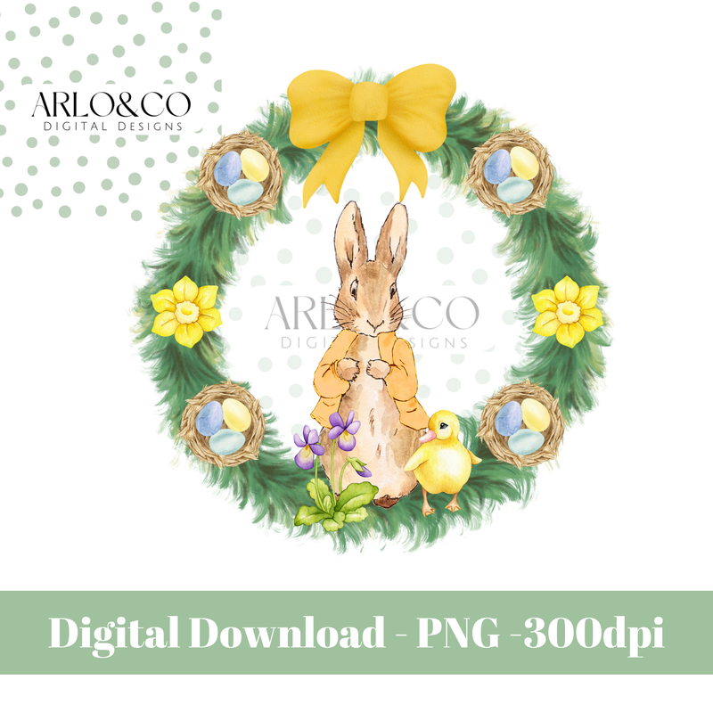 yellow-rabbit-easter-wreath-frame-digital-design