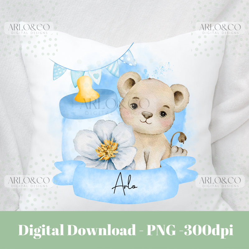 baby-blue-lion-cub-watercolour-banner-digital-download