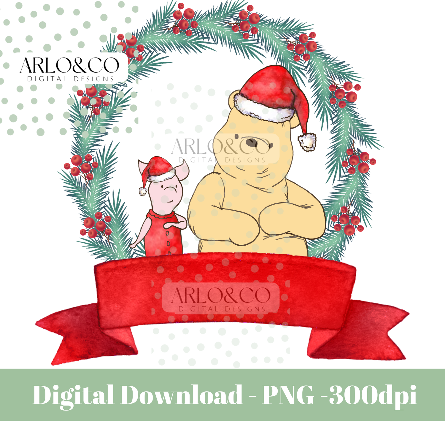 christmas-wreath-bear-digital-download