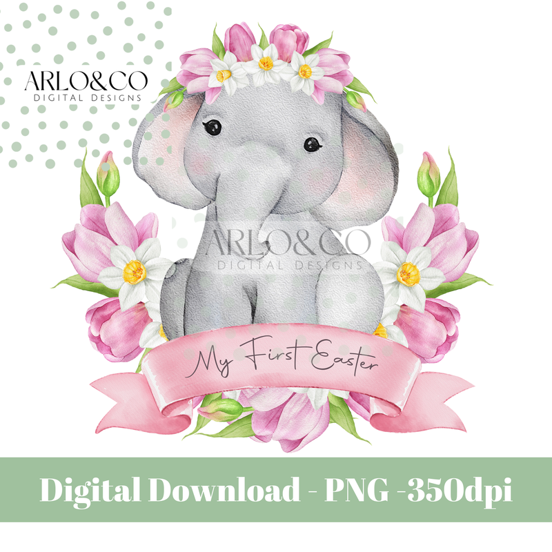 my-first-easter-spring-pink-baby-elephant-and-pink-banner-digital-download