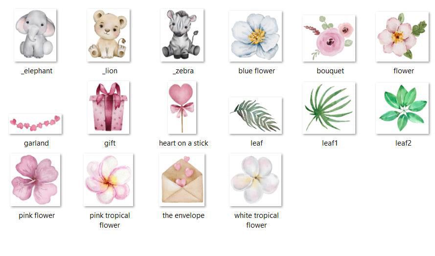 watercolour-hand-drawn-safari-babies-and-valentines-elements-digital-download