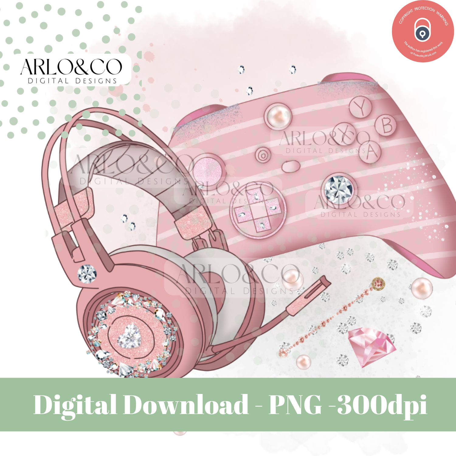 rose-gold-and-pink-diamante-bling-xbox-inspired-gamer-digital-download