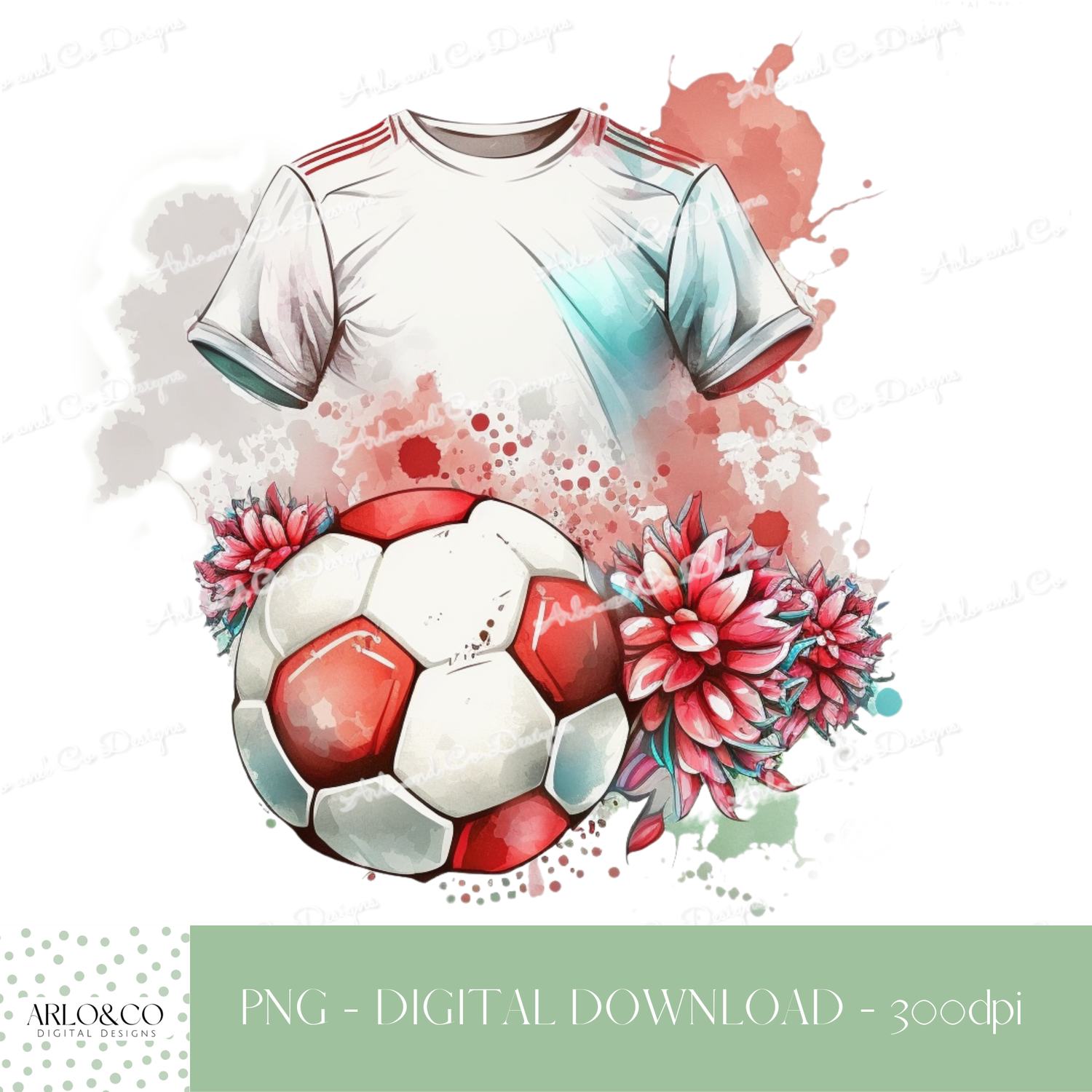 red-watercolour-floral-football-kit-digital-download