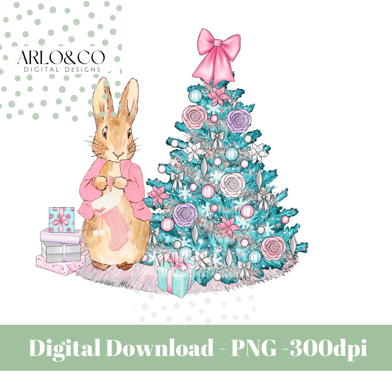 pink-rabbit-christmas-tree-digital-download