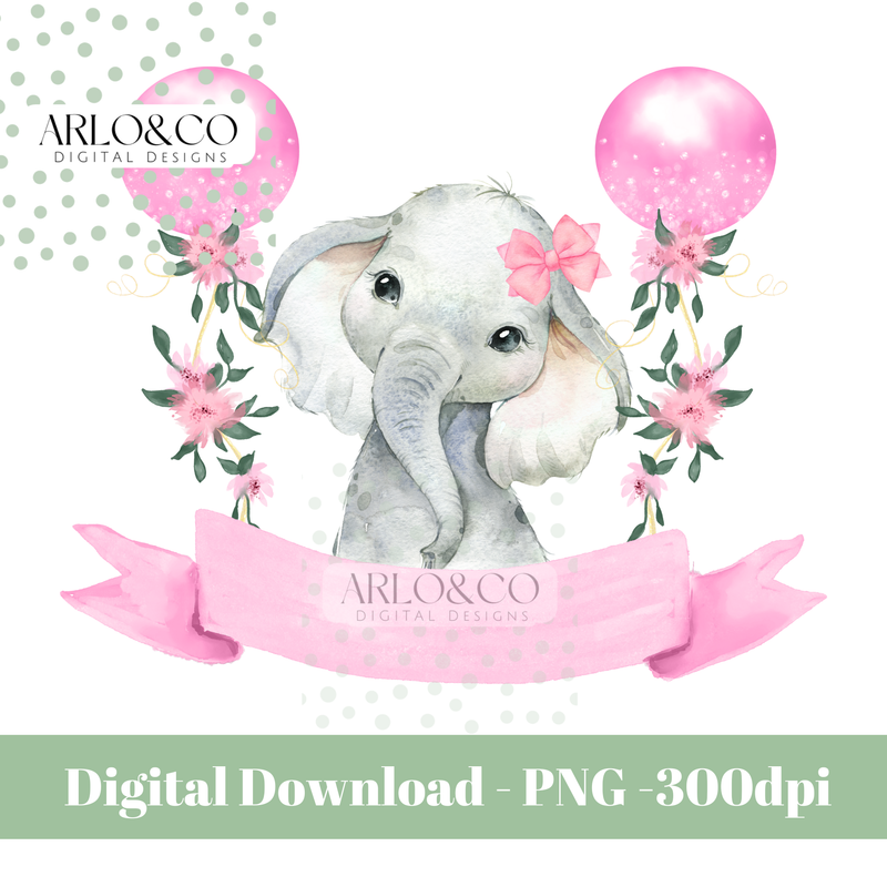 pink-baby-elephant-and-banner-digital-download