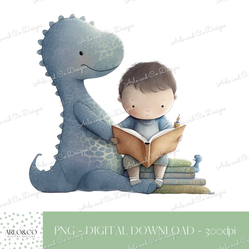boy-reading-a-book-to-his-pet-dinosaur-digital-download
