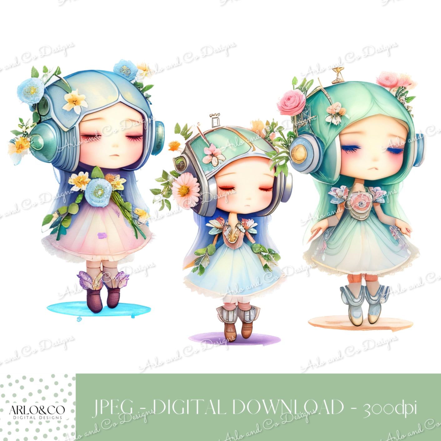 set-of-3-flower-robot-fairies-digital-download