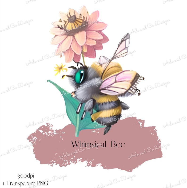 whimsical-bee-and-flowers-digital-download