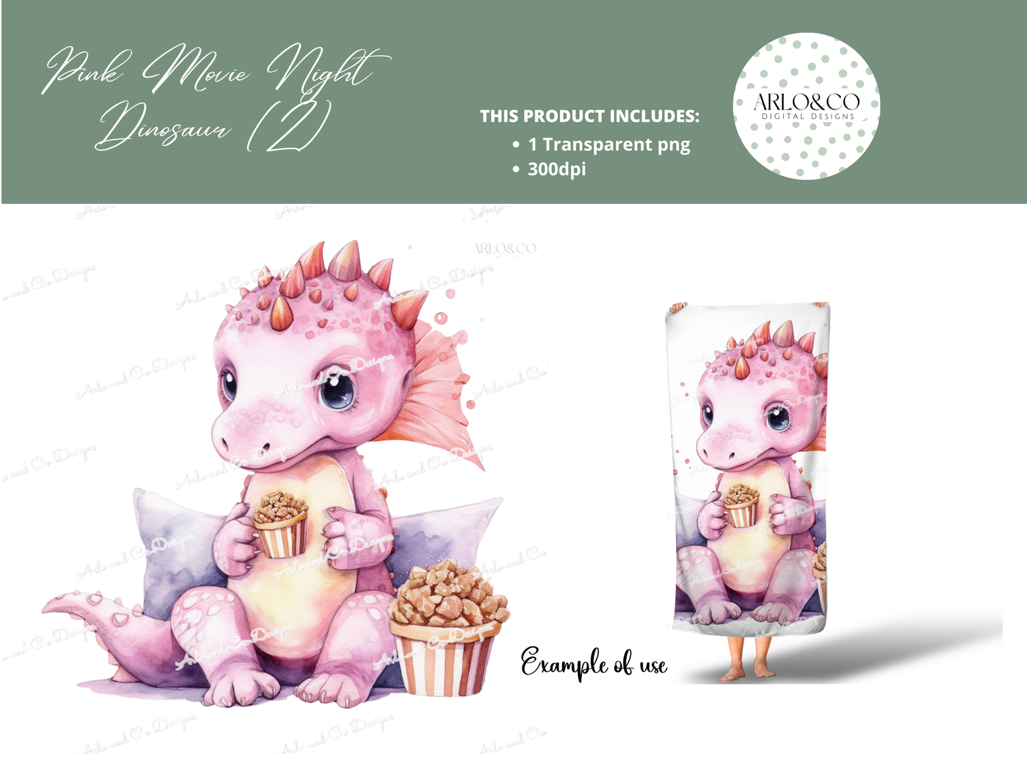 watercolour-pink-movie-night-dinosaur-2-digital-download
