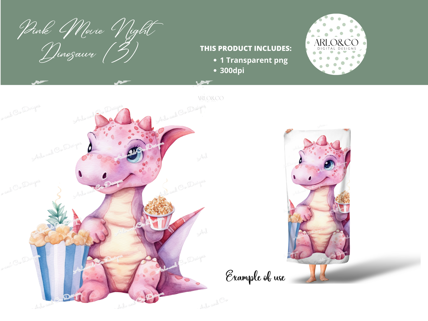 watercolour-pink-movie-night-dinosaur-3-digital-download