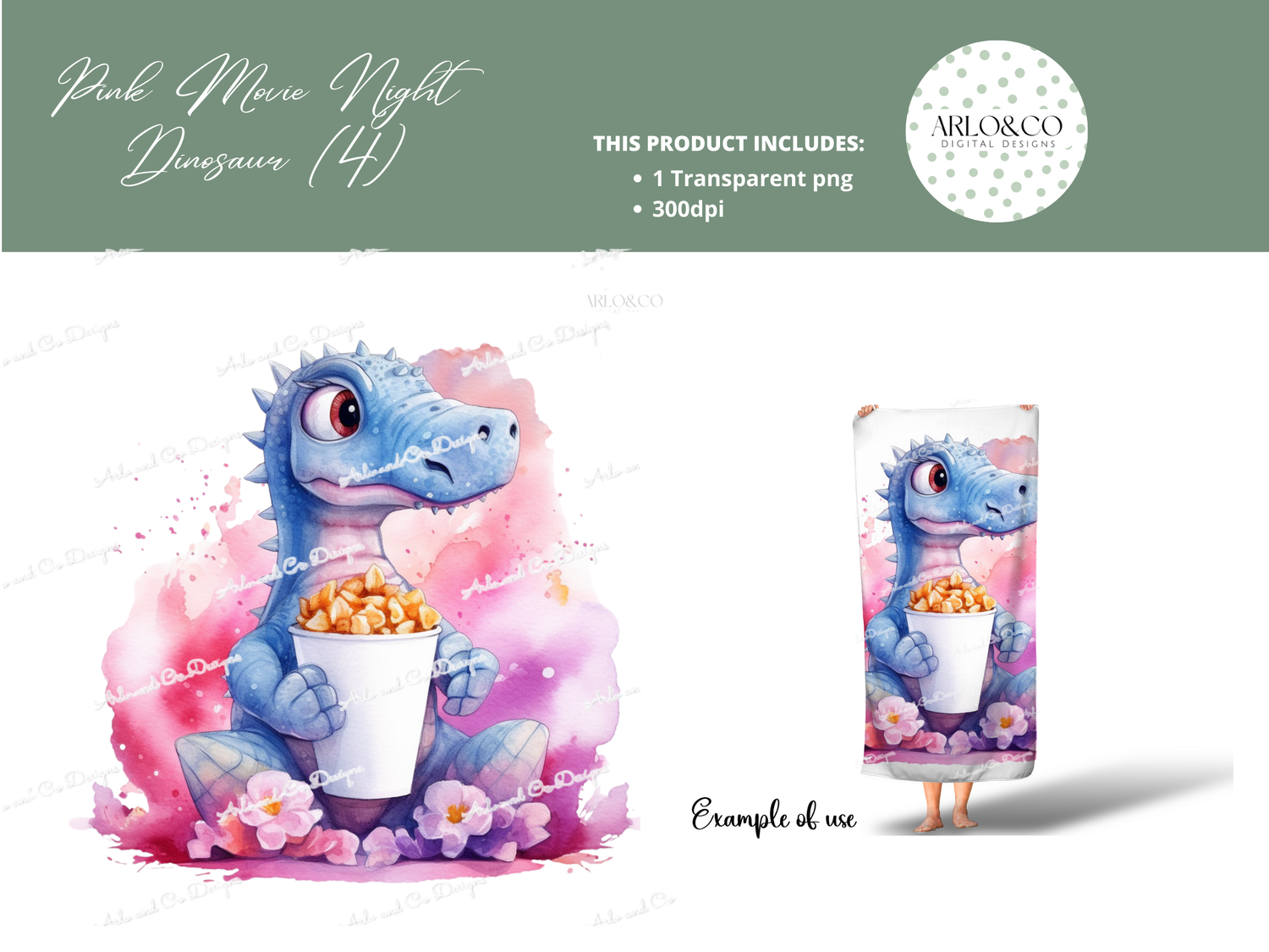 watercolour-pink-movie-night-dinosaur-4-digital-do​wnload