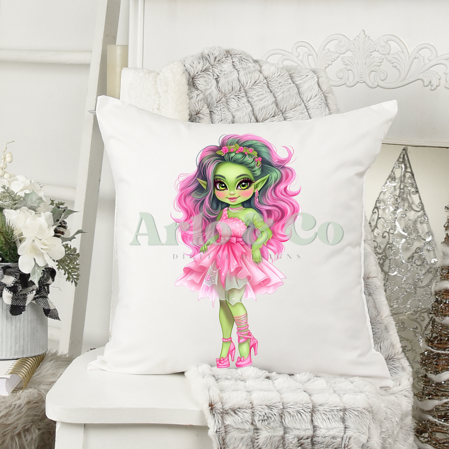 cute-pink-christmas-green-elf-girl-digital-download