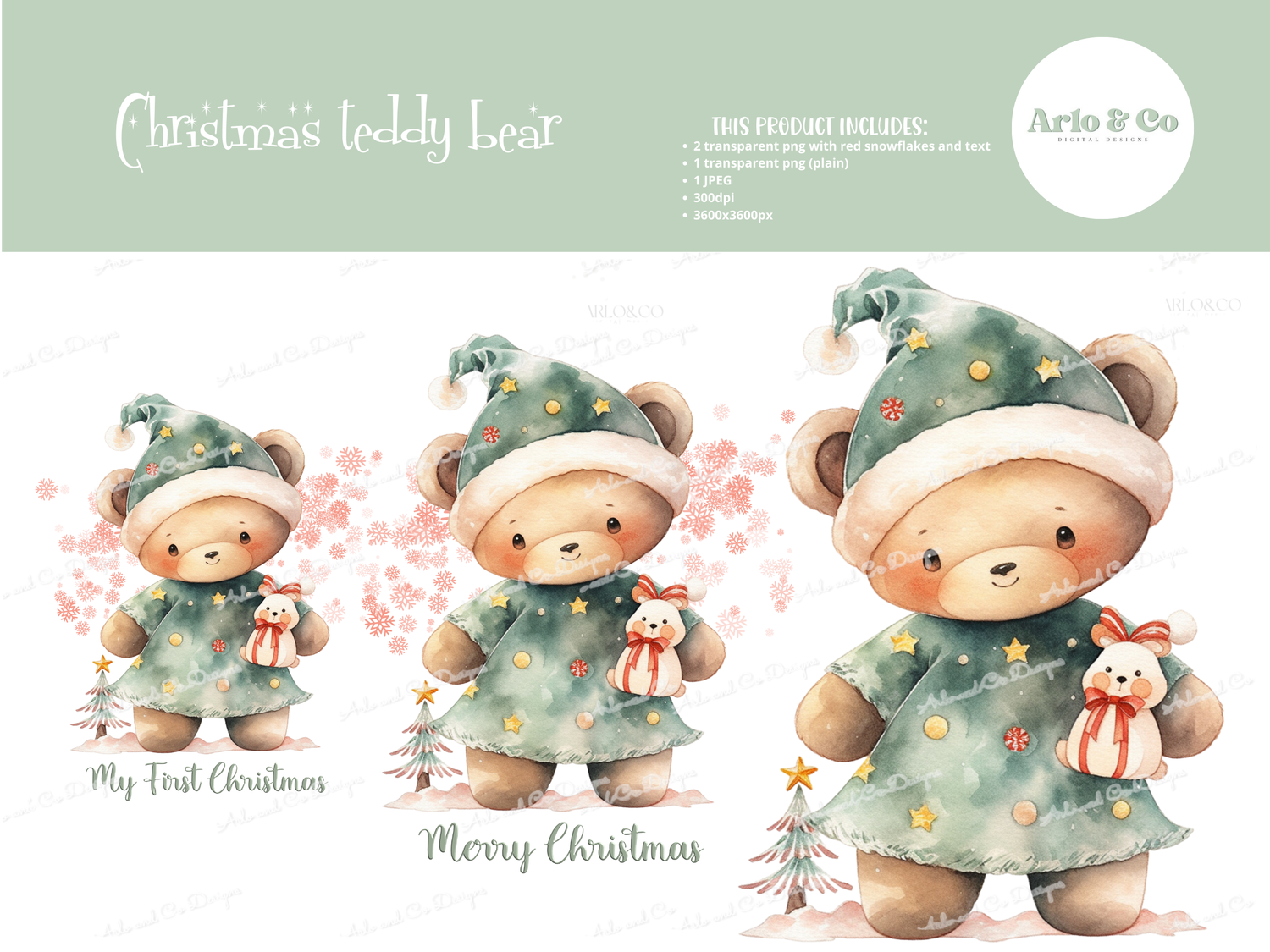 cute-christmas-bear-wearing-christmas-tree-dress-digital-download