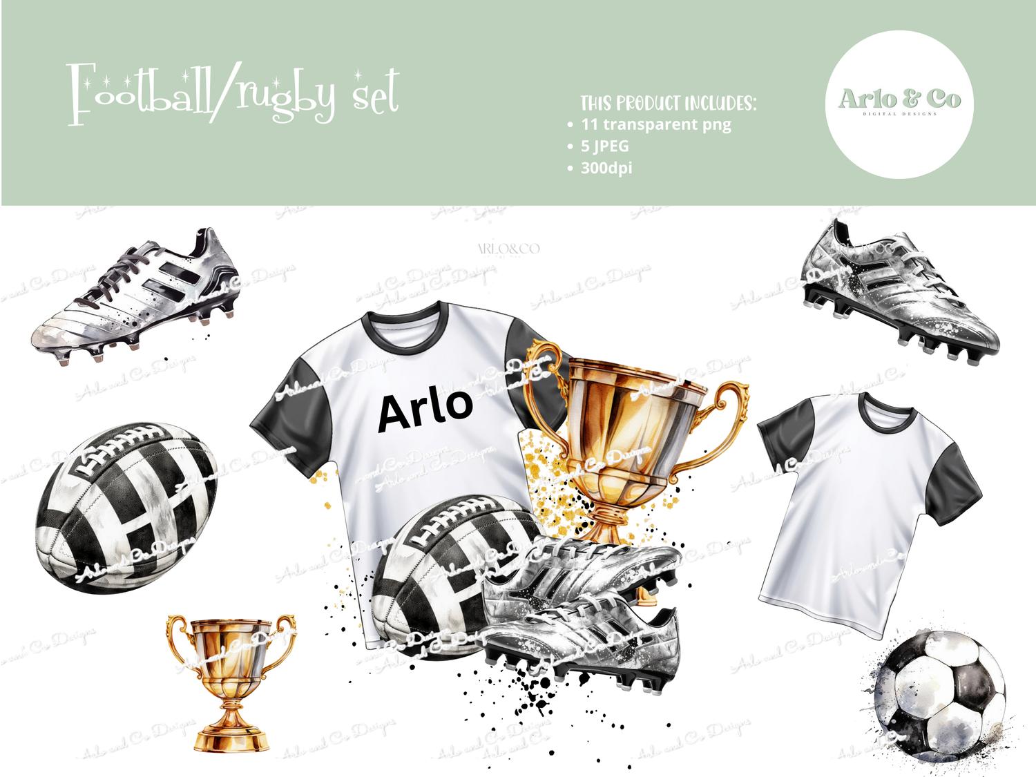 black-watercolour-football-rugby-kit-set-digital-download