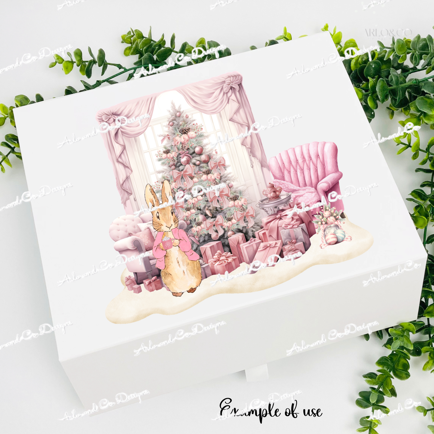 christmas-eve-pink-bunny-clipart-digital-download