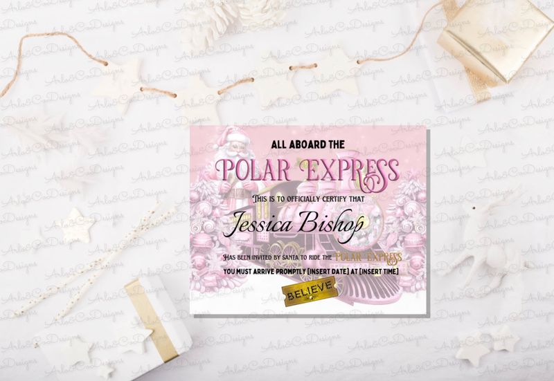 pink-Christmas Train -invitation-certificate-pdf-digital-download