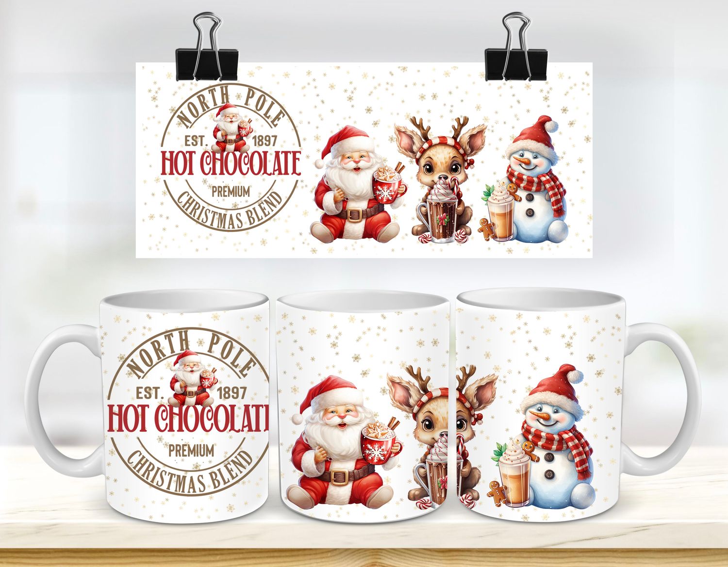 cute-santa-reindeer-and-snowman-hot-chocolate-labels-and-mug-wrap-set-digital-download